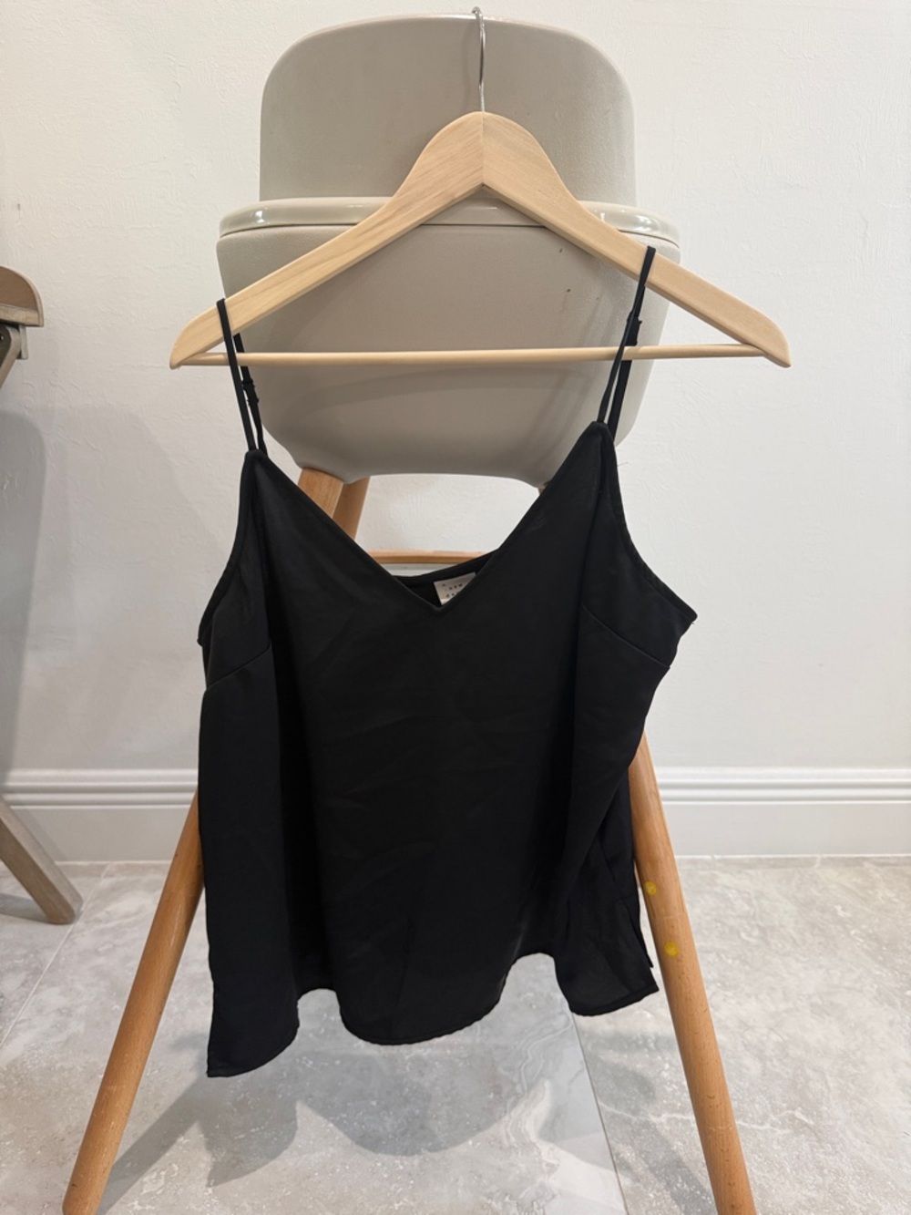 Black Spaghetti Strap V-Neck Silky Cami Top
